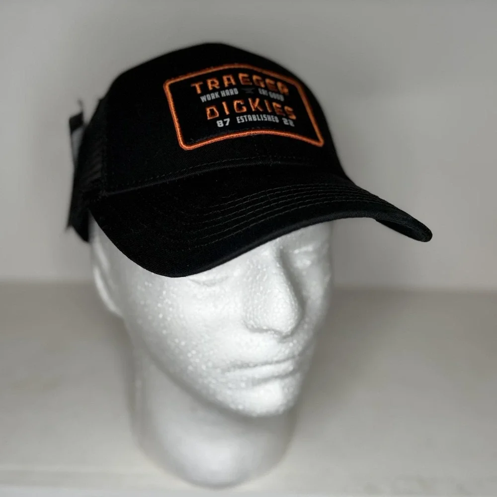 Traeger x Dickies Hat Cap Snap‎ Back Black Orange Trucker Mesh Patch BBQ Mens